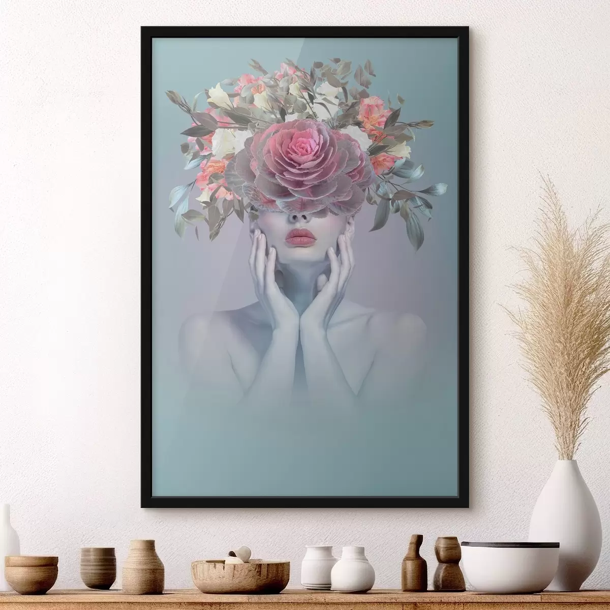 Plakatas Moteris su gėlėmis ant galvos f37479