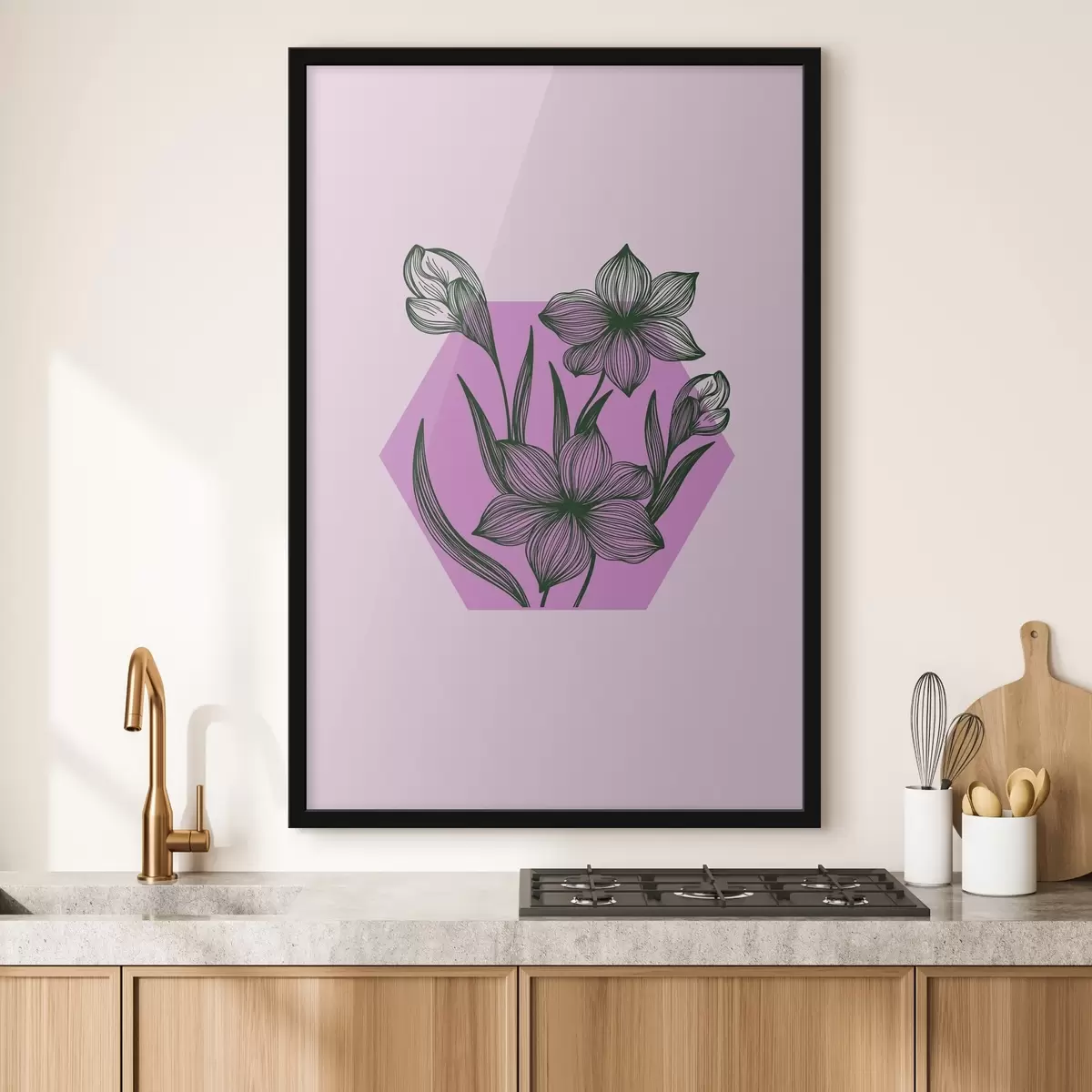 Plakatas Gėlių piešinys violetiniame fone f38213