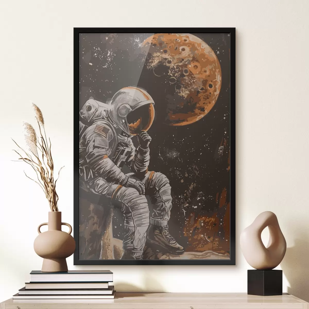 Plakatas Astronautas, sėdintis ant uolos f38316
