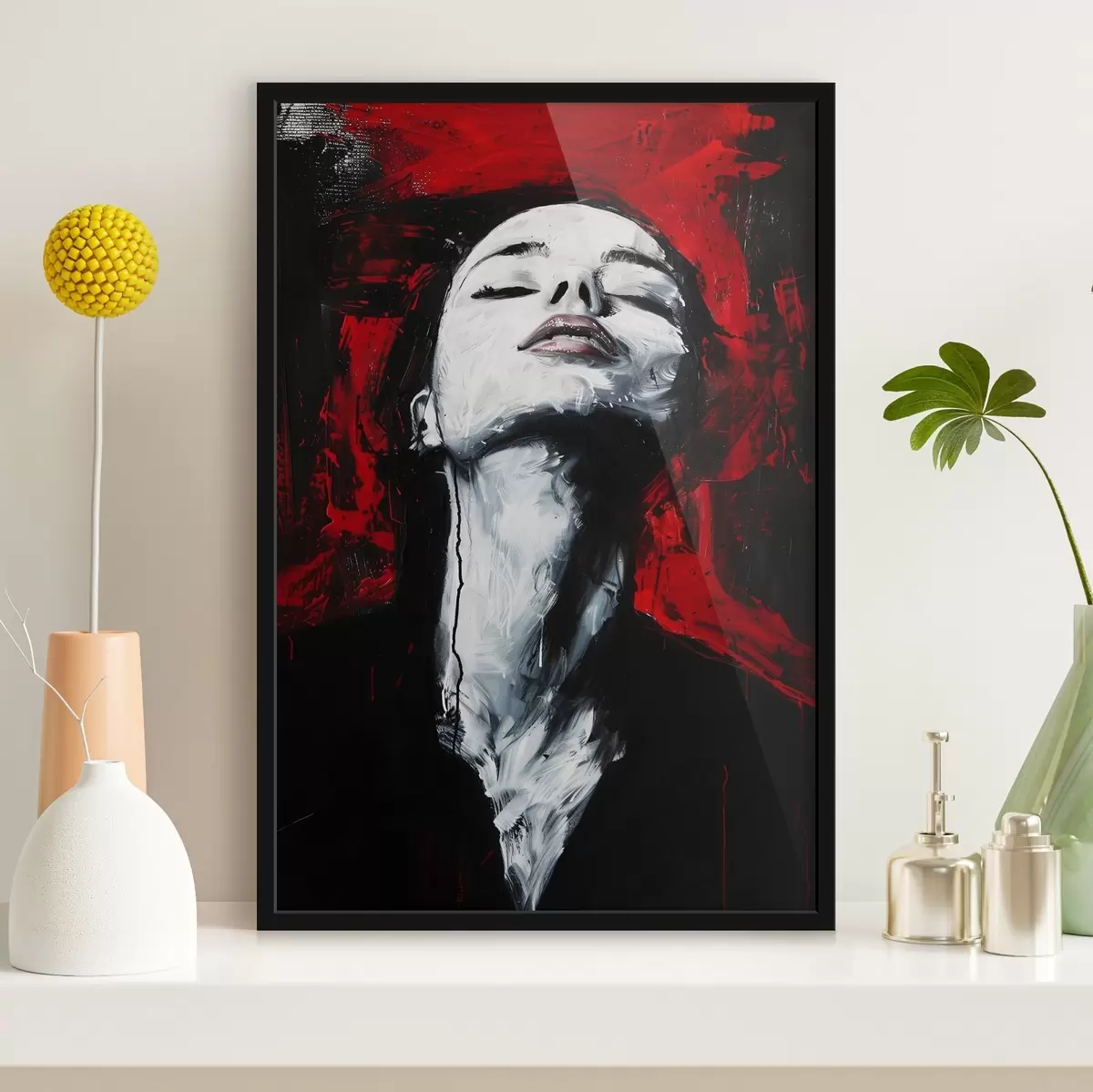 Plakatas Užmerktų akių moters atvaizdas su Andy Warholo muziejumi fone. f38557