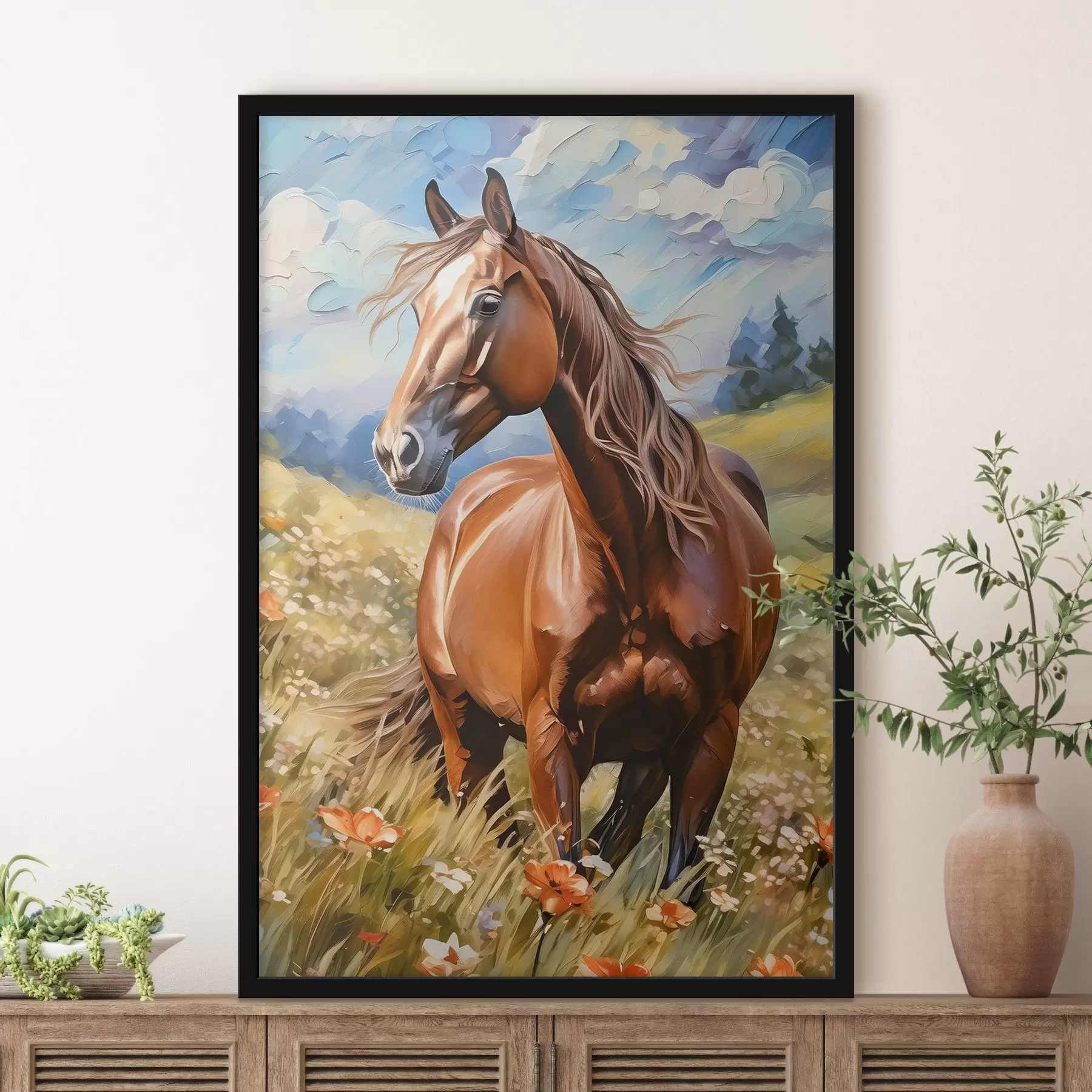 Fototapetai Arklys gėlių lauke f38728