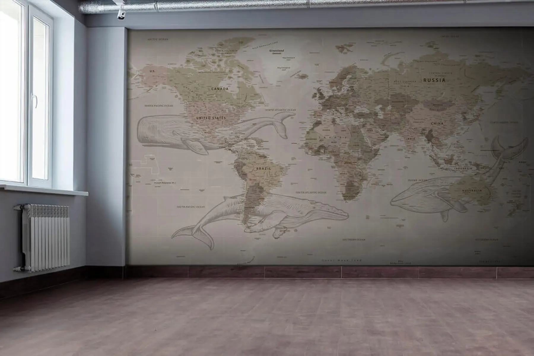 Fototapetai Pasaulio žemėlapis su banginiais u50449