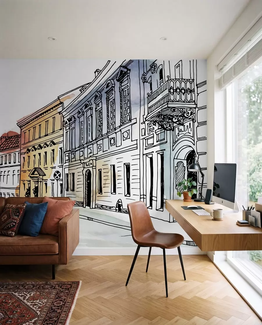 Fototapetai Senamiestis, žymeklis ir akvarelė u51062