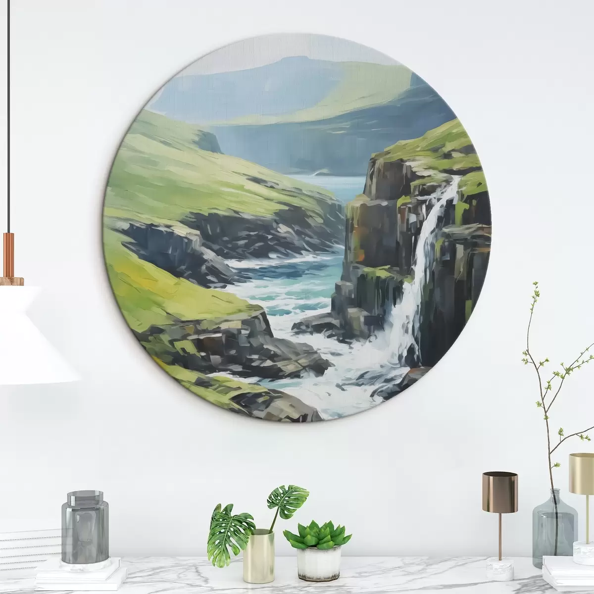 Apvalūs paveikslai Upė tarp fiordų - paveikslo imitacija r42125
