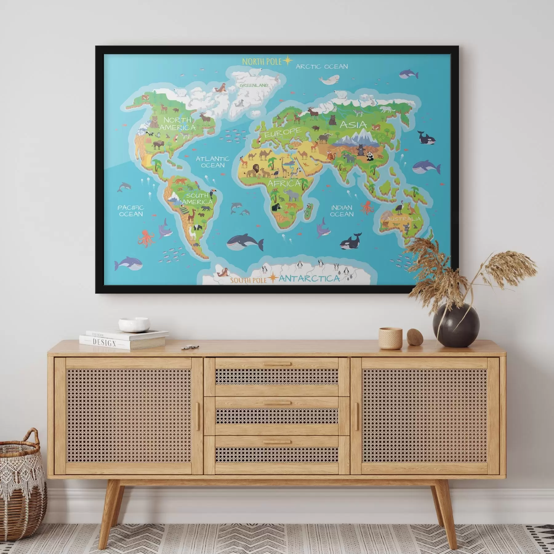 Fototapetai Žemynų žemėlapis su gyvūnais f32105