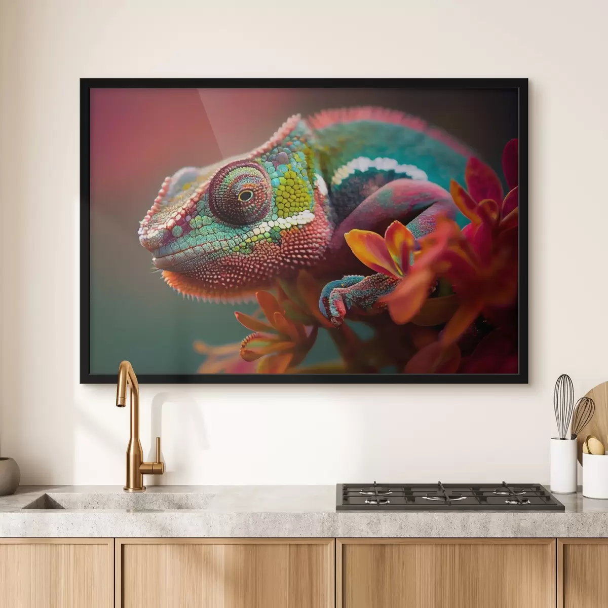 Plakatas Chameleonas ant gėlės f34927