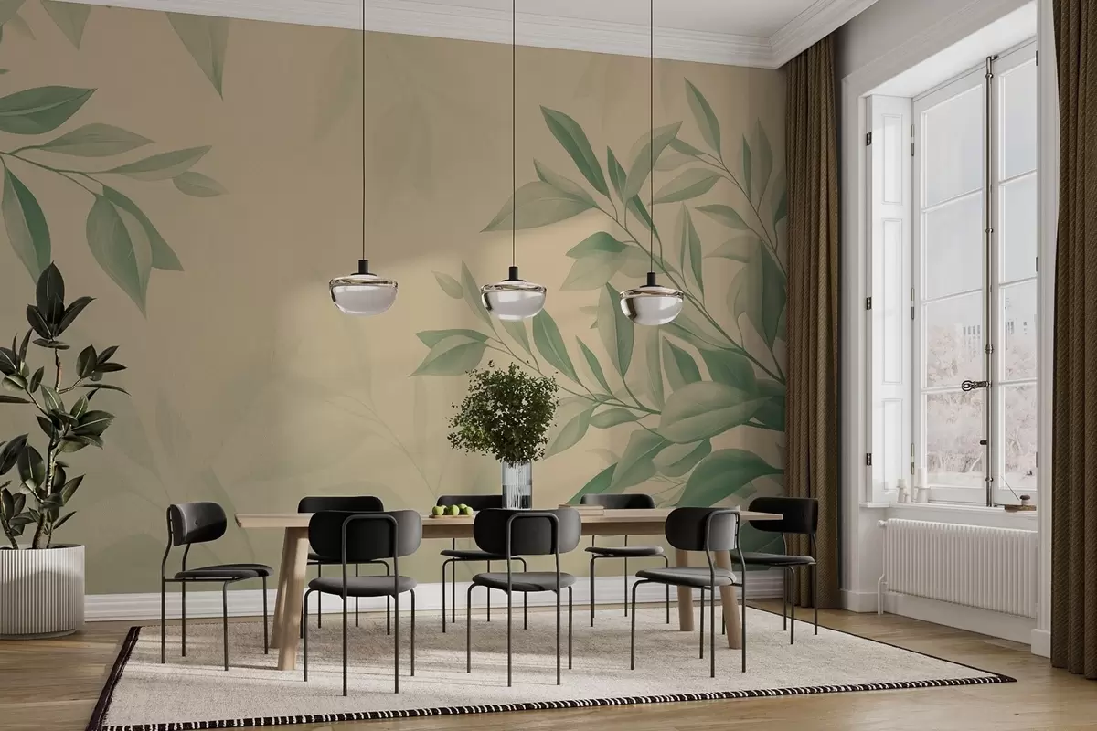 Fototapetai Žali lapai su švelniu šiltu smėlio spalvos fonu w08499v2 - Uwalls.lt Fototapetai Žali lapai su švelniu šiltu smėlio spalvos fonu w08499v2
