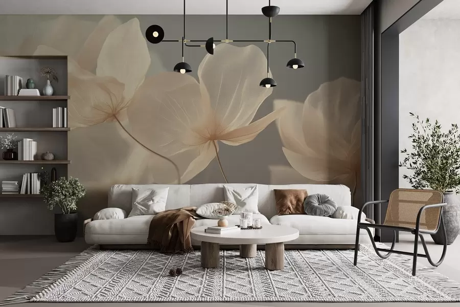 Fototapetai Lotoso žiedlapiai, subtili kompozicija pilkame fone w08500v2