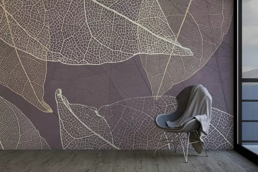 Fototapetai stambiu planu - lapai su violetinės ir pilkos spalvos gyslomis w02520v3