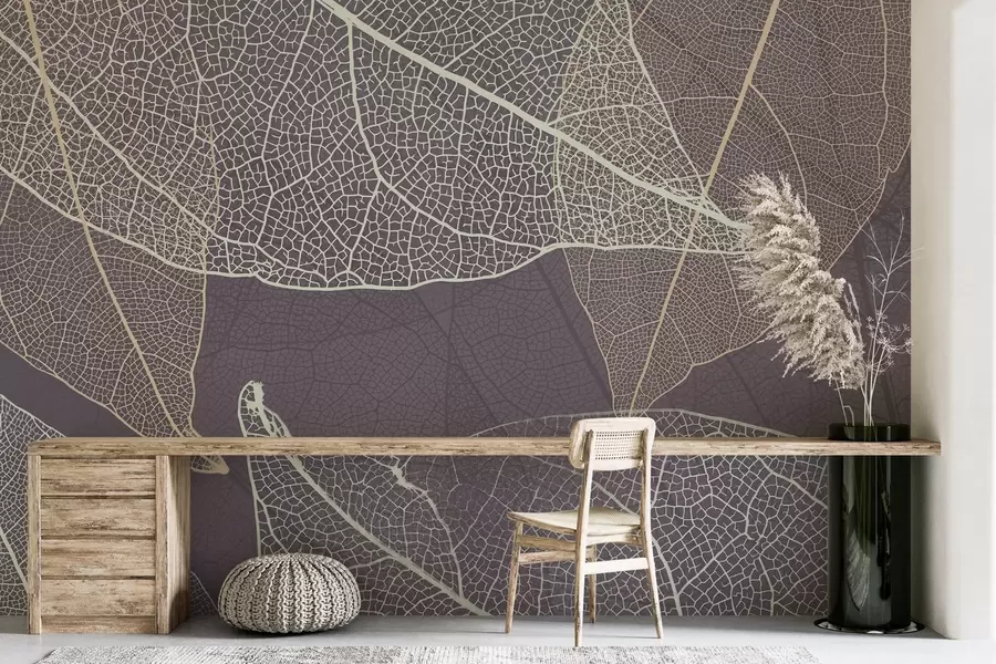 Fototapetai stambiu planu - lapai su violetinės ir pilkos spalvos gyslomis w02520v3