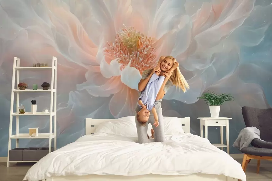 Fototapetai svajingas, nežemiškas paveikslas, vaizduojantis didelę, subtilią gėlę švelniais pasteliniais tonais w02545