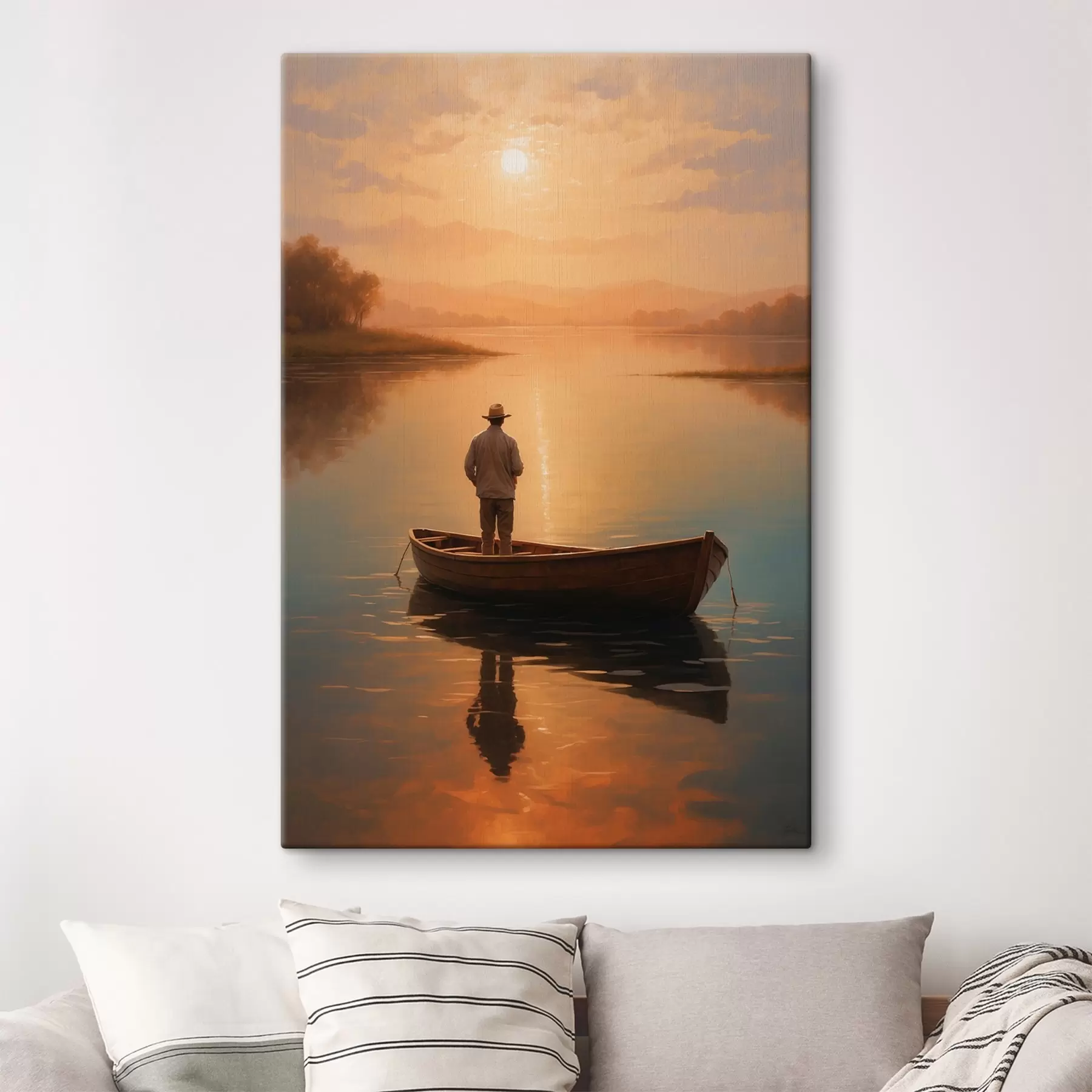 Fototapetai Vyras valtimi ežero viduryje s41770