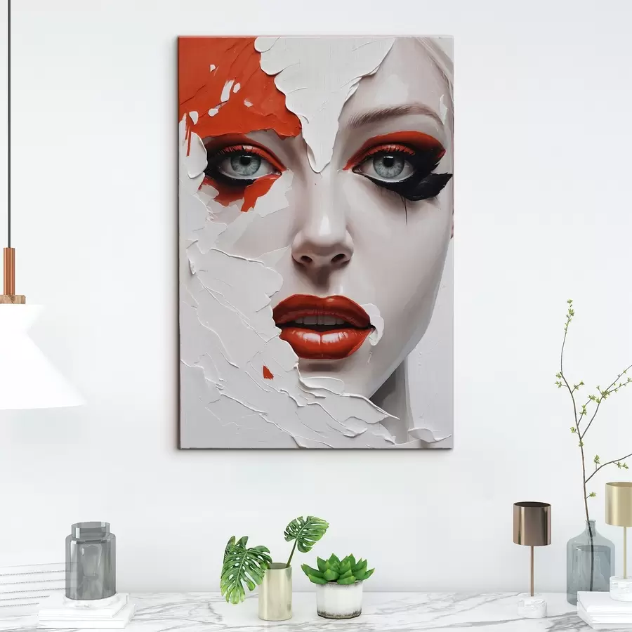 Paveikslėlis Mergaitės veidas baltais ir oranžiniais dažais s42092