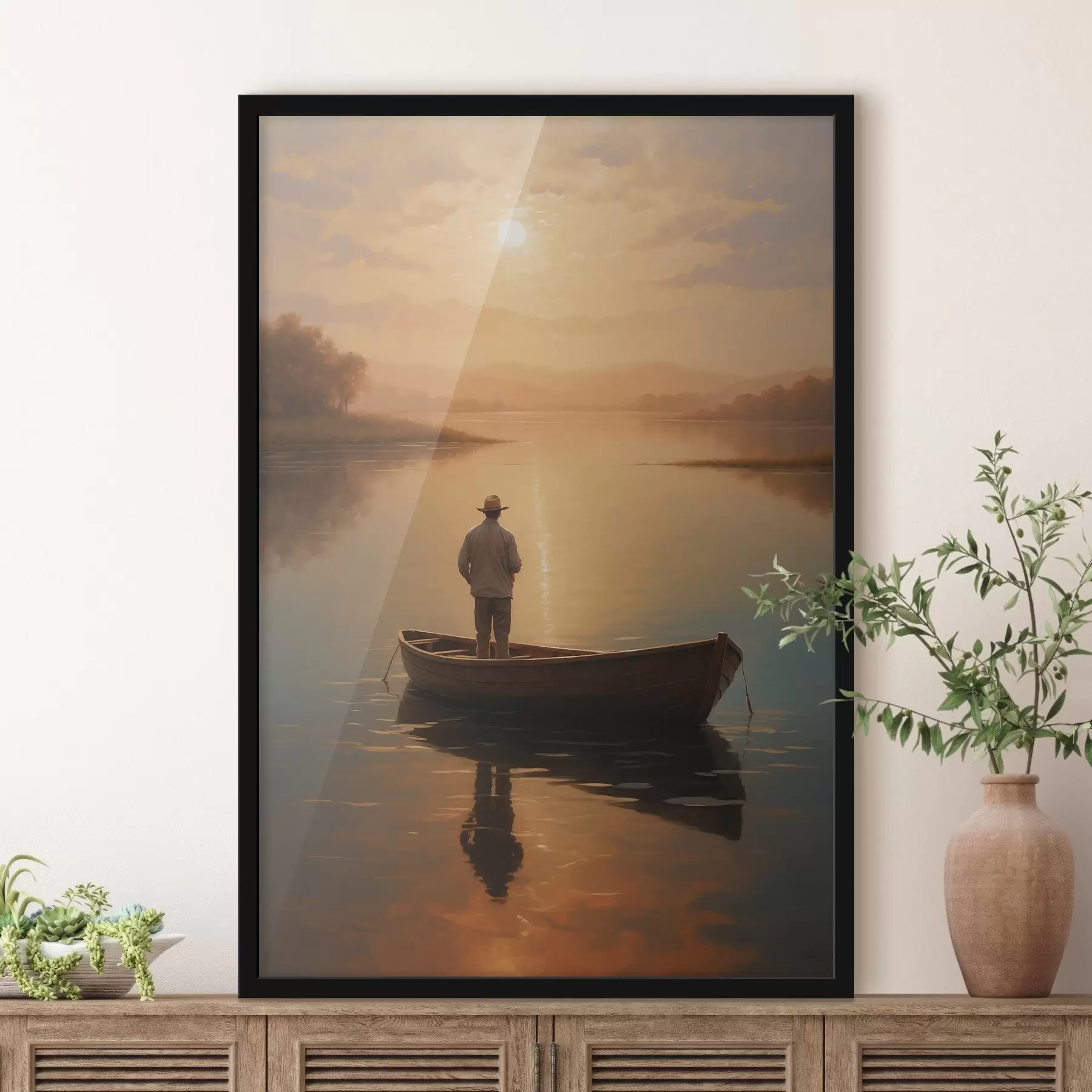 Fototapetai Vyras valtimi ežero viduryje f41770