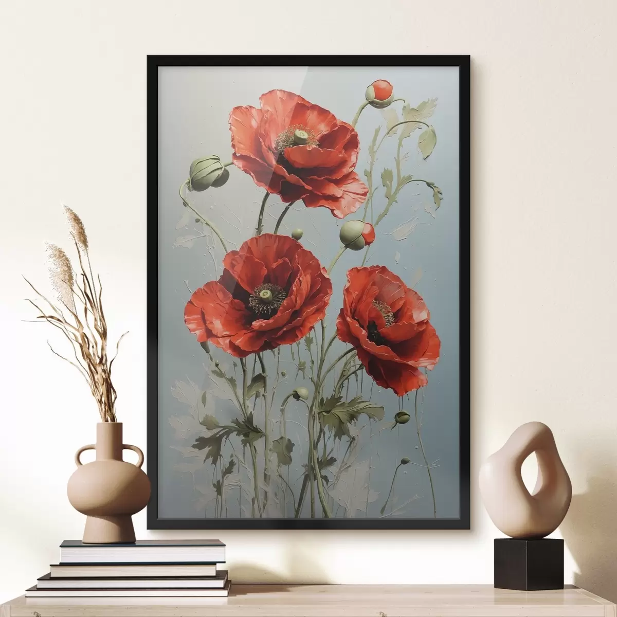 Plakatas Aguonos mėlyname fone f41773
