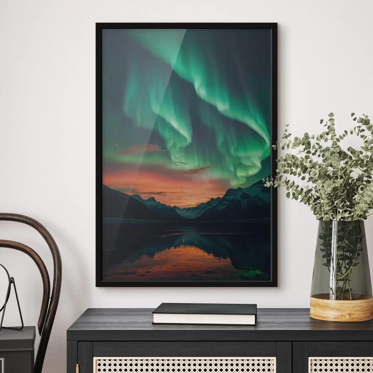 Plakatas Šiaurės pašvaistė virš kalnų f41783
