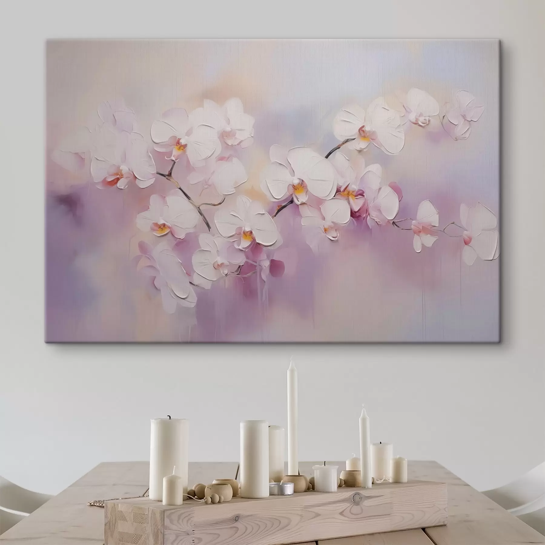 Fototapetai Šaka su baltomis orchidėjomis, imituojanti tapybą s42141