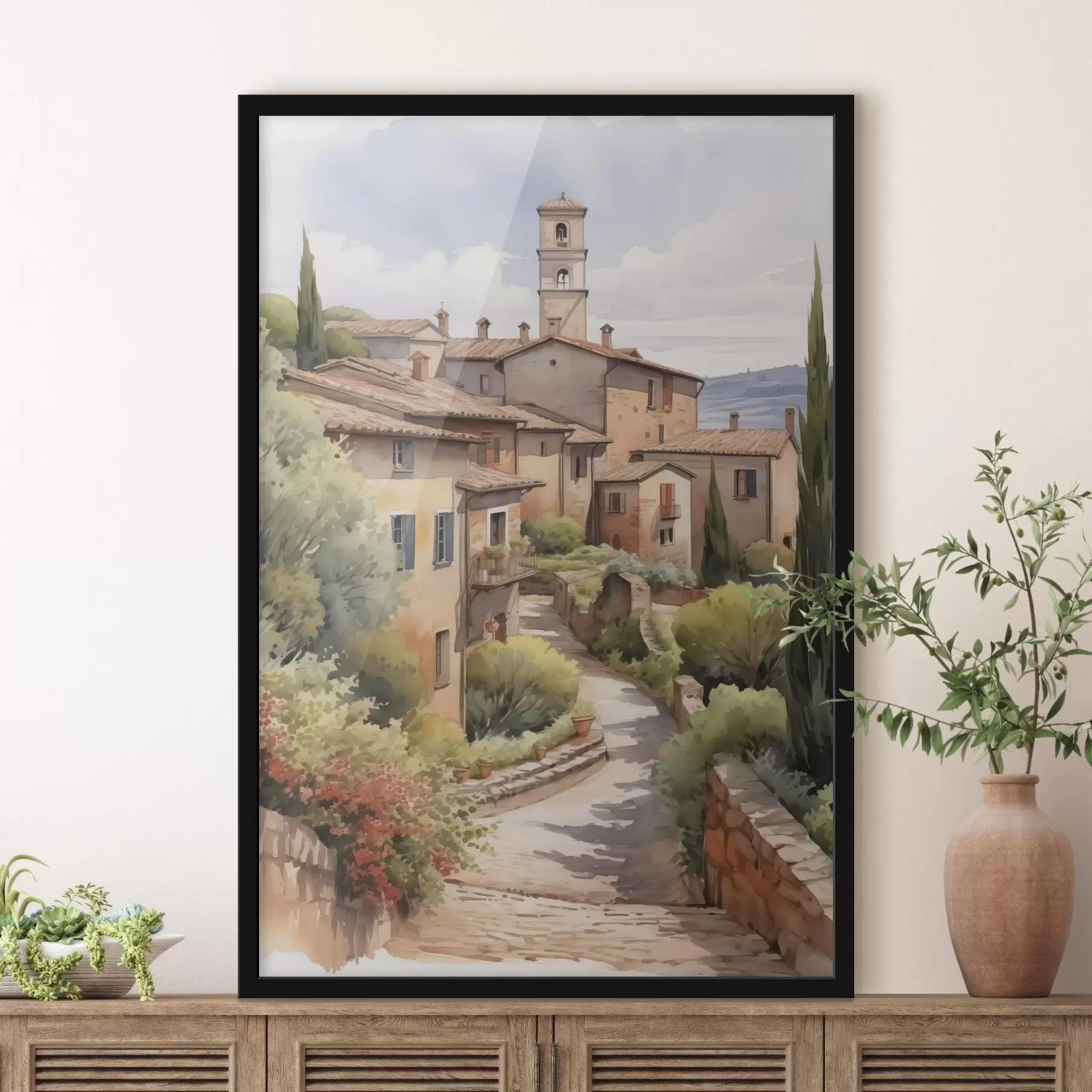 Fototapetai Italijos priemiesčio gatvės imitacija akvarelė f42135