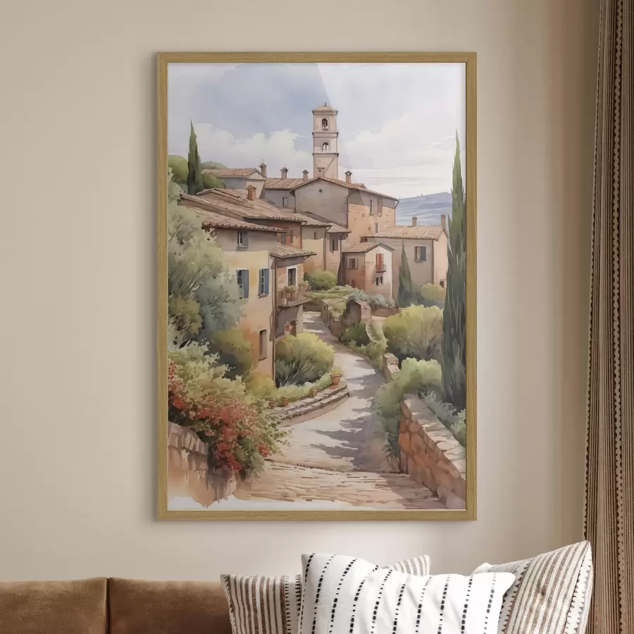 Fototapetai Italijos priemiesčio gatvės imitacija akvarelė f42135