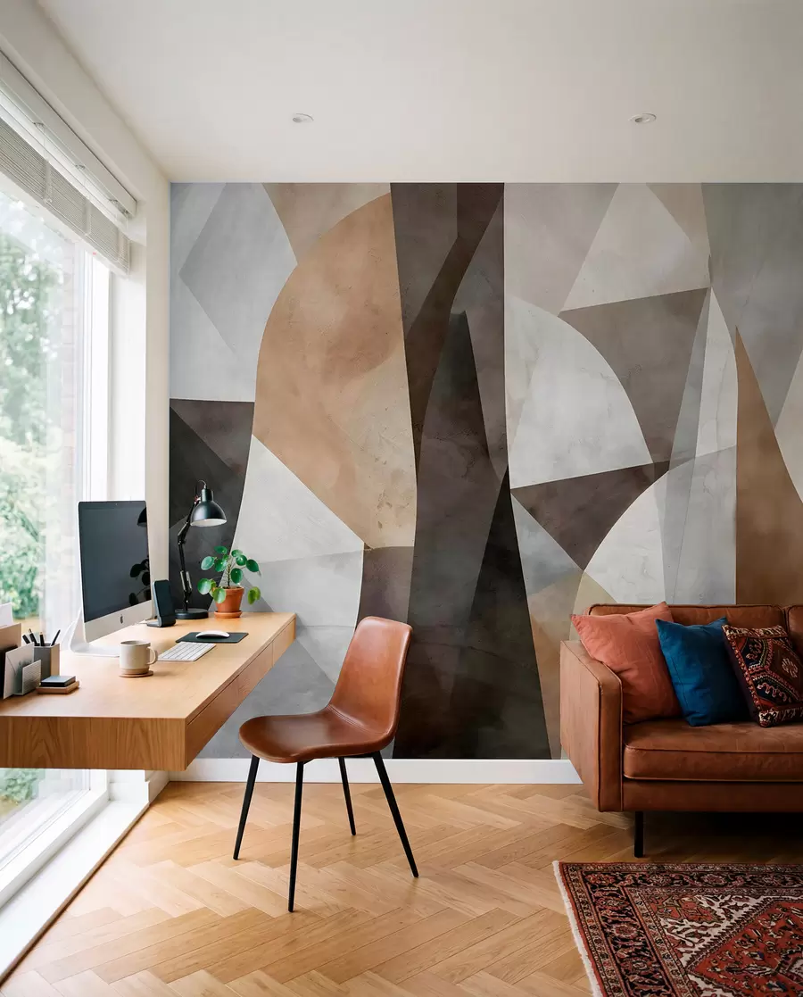 Fototapetai Abstraktaus modernaus meno tekstūrinės geometrinės formos rudos, pilkos ir smėlio spalvos atspalviais w08530