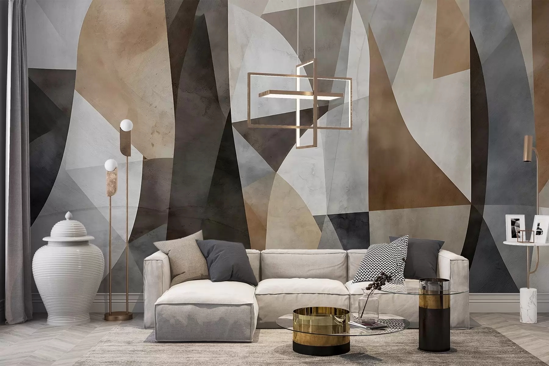 Fototapetai Abstraktaus modernaus meno tekstūrinės geometrinės formos rudos, pilkos ir smėlio spalvos atspalviais w08530