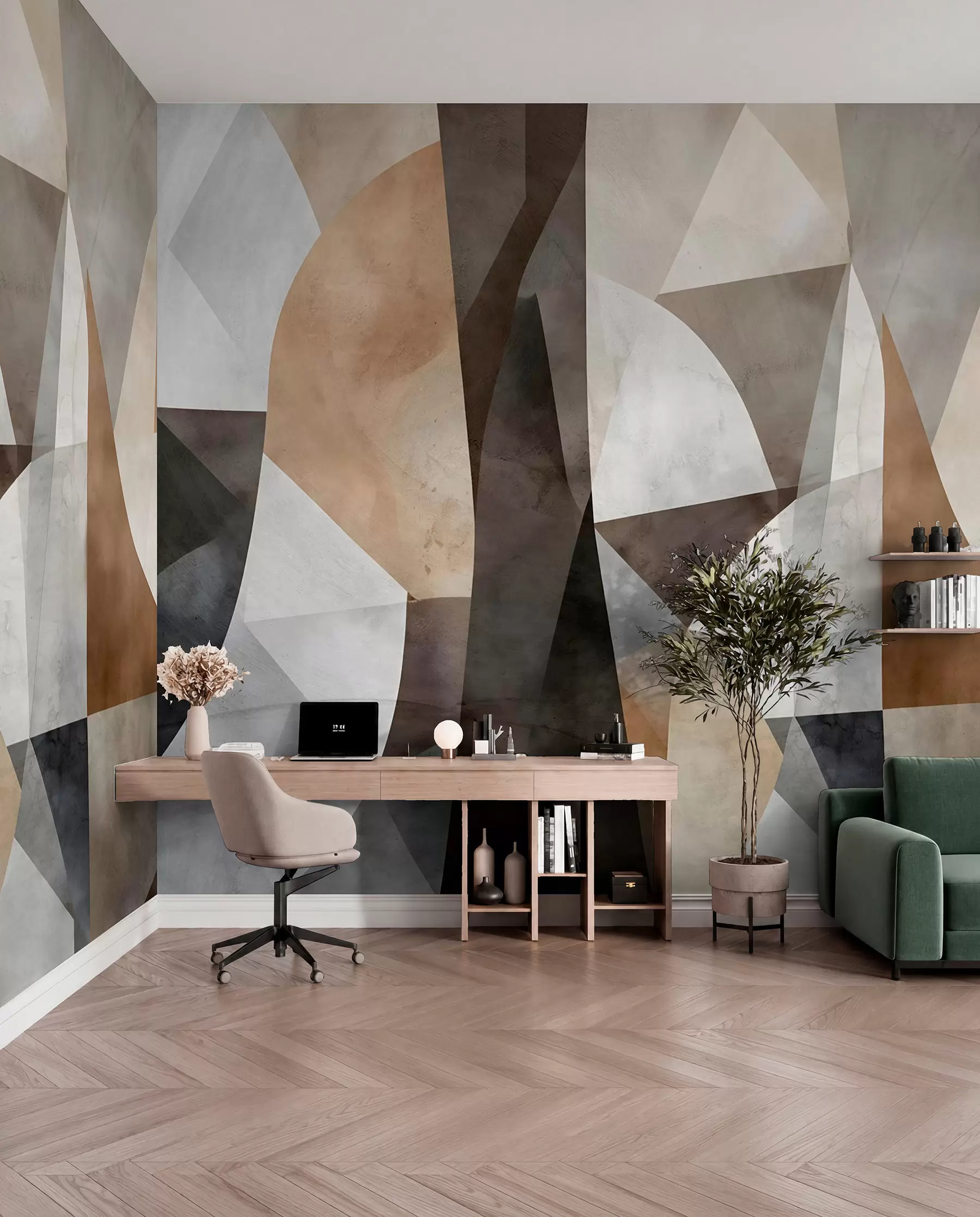 Fototapetai Abstraktaus modernaus meno tekstūrinės geometrinės formos rudos, pilkos ir smėlio spalvos atspalviais w08530
