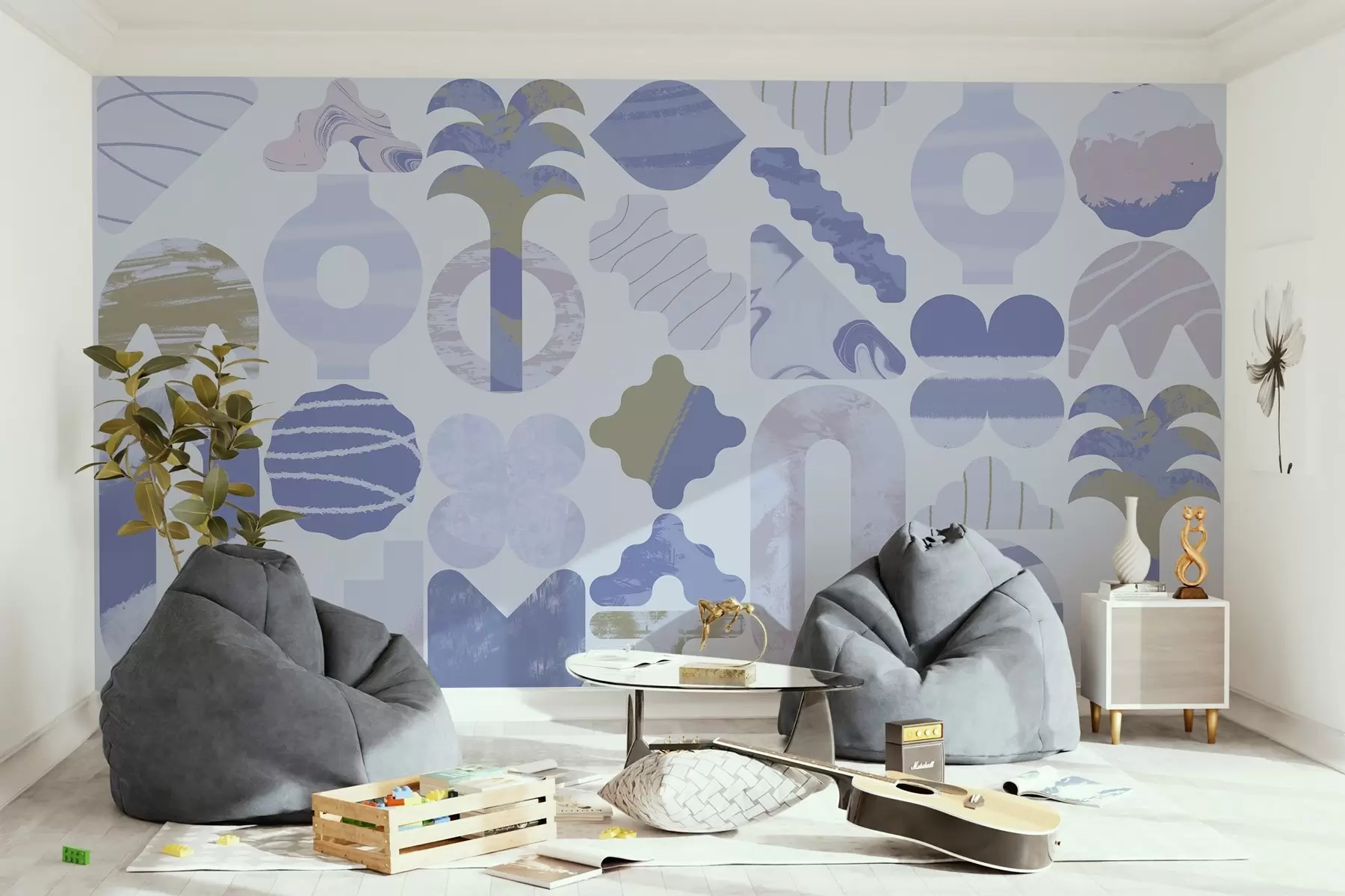 Fototapetai įvairios įdomios formos, šiuolaikinė geometrija mėlynais tonais w02550v1