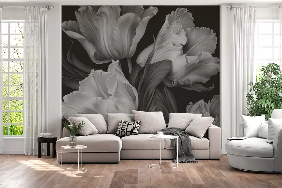 Fototapetai Juodai baltos tulpės fotorealistiniu stiliumi w02557