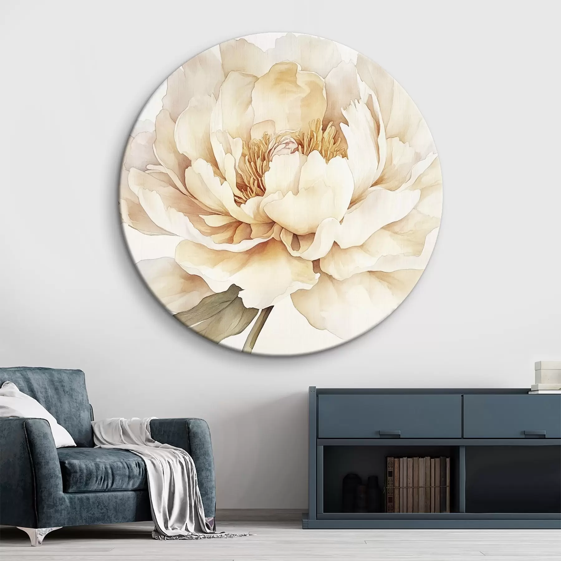 Paveikslėlis Graži bijūnų gėlė, minkštos kreminės spalvos, akvarelės stilius r42201