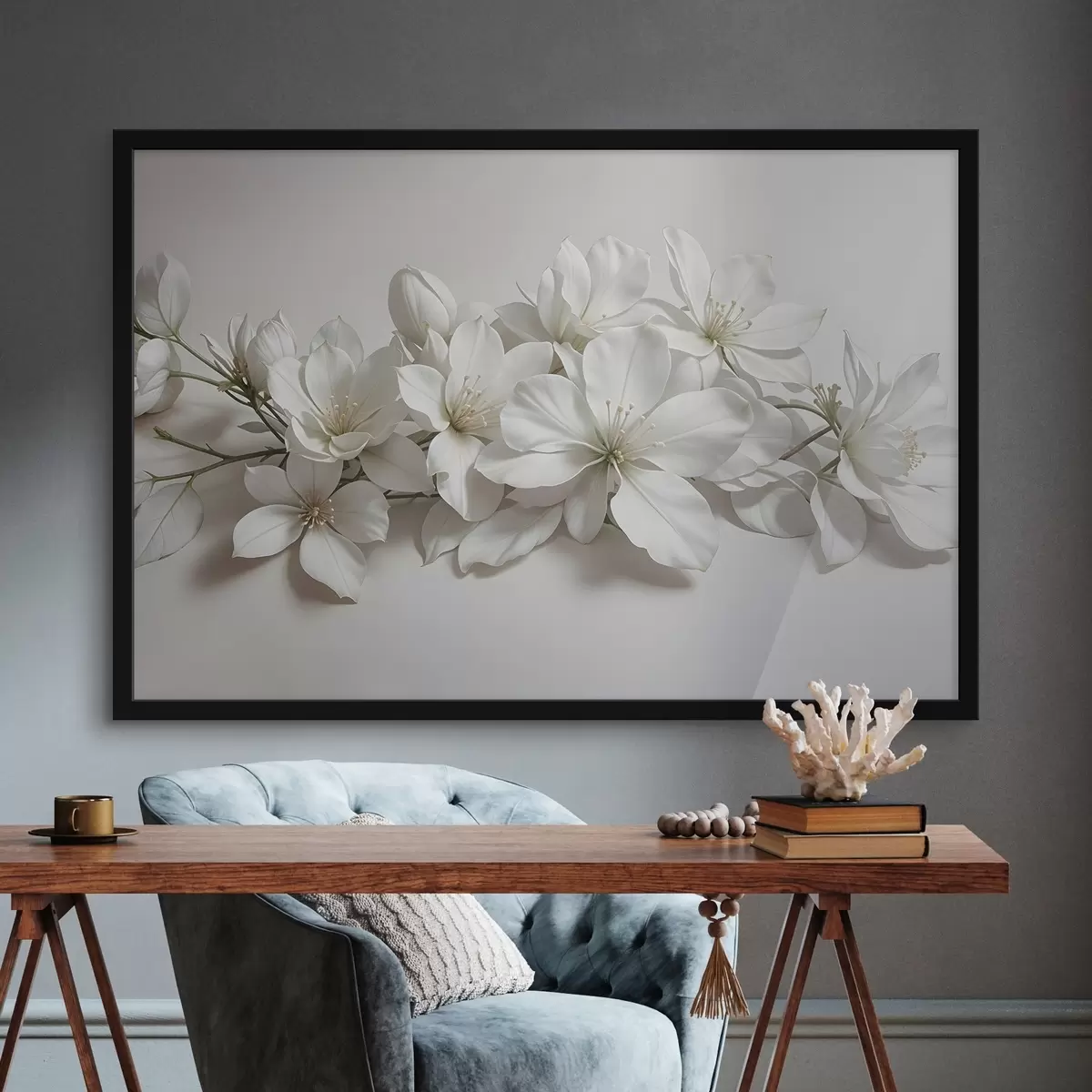 Plakatas Baltos švelnios magnolijos gėlės šviesiame fone f42230