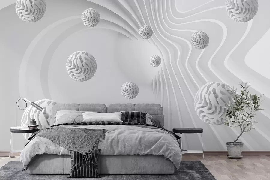 Fototapetai 3D pilka abstrakcija su sferomis ir gylio efektu w08553