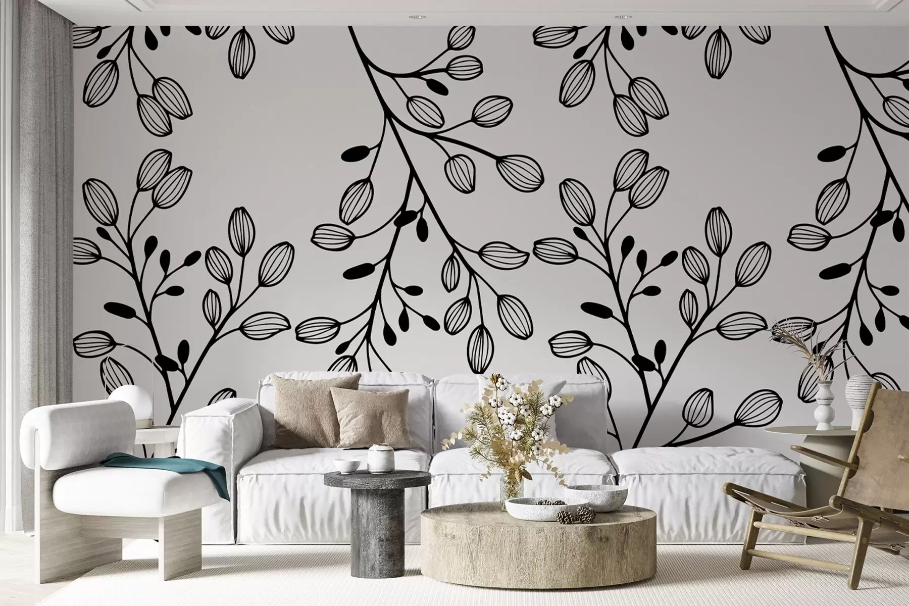 Fototapetai dažytos šakelės pilkame fone w02665v1