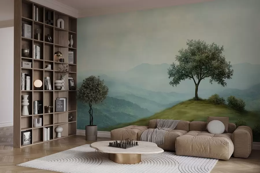 Fototapetai panorama su medžiu ant kalvos w02683