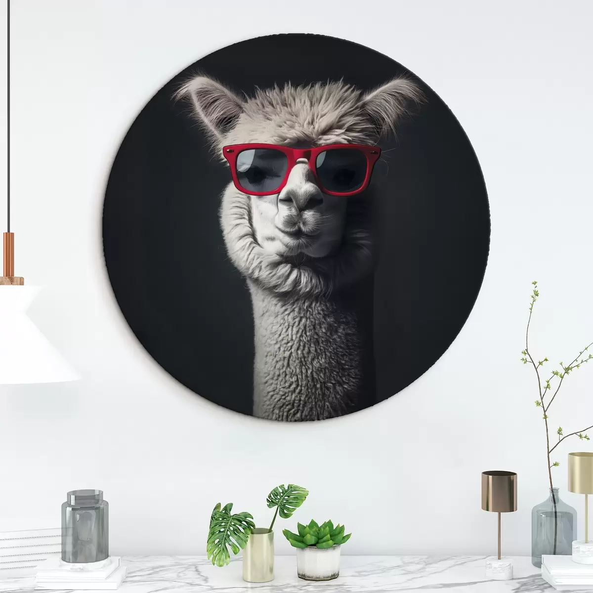 Apvalūs paveikslai Pilka lama su raudonais akiniais r40996