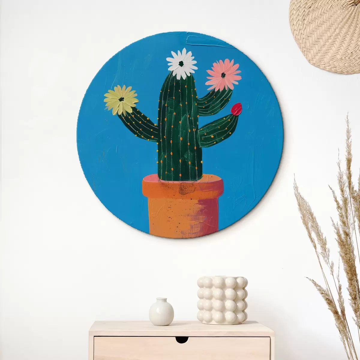 Apvalūs paveikslai Ryškus kaktusas vazone r40997 Apvalūs paveikslai Ryškus kaktusas vazone r40997