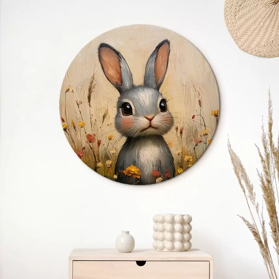 Paveikslėlis Triušis lauke tarp gėlių su teptuko potėpiais r40999