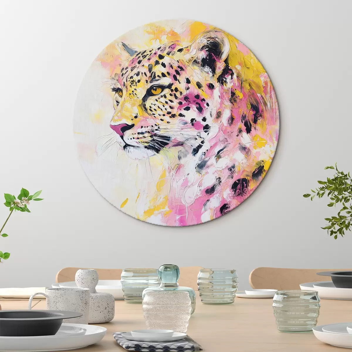Apvalūs paveikslai Geltonos ir rožinės spalvos leopardas r41156