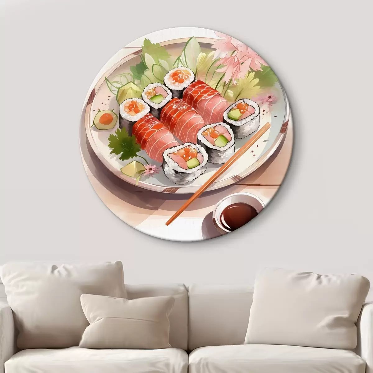 Apvalūs paveikslai Akvarelė suši, gėlių, japonų r41181