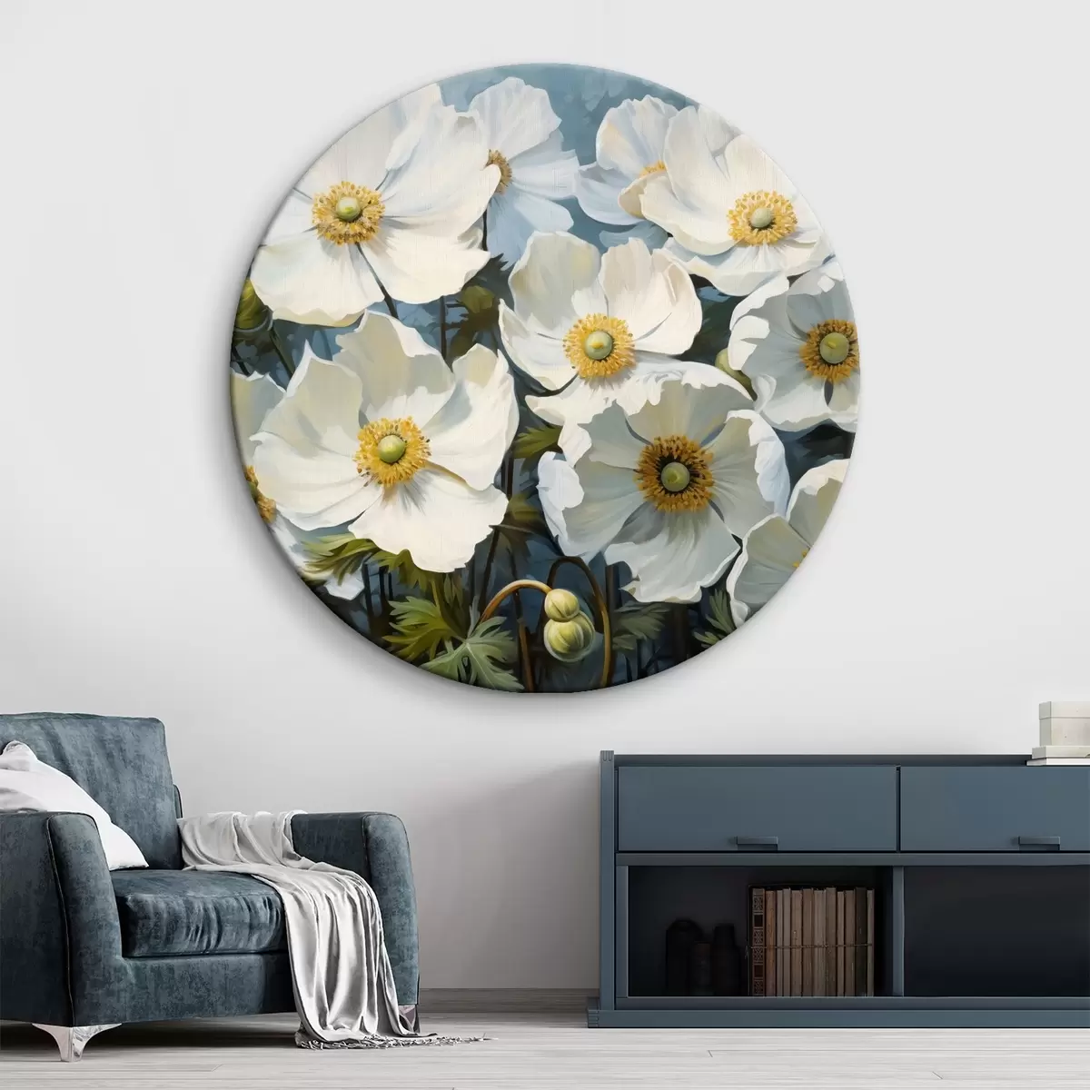 Apvalūs paveikslai Baltai žydintys anemonai r41244