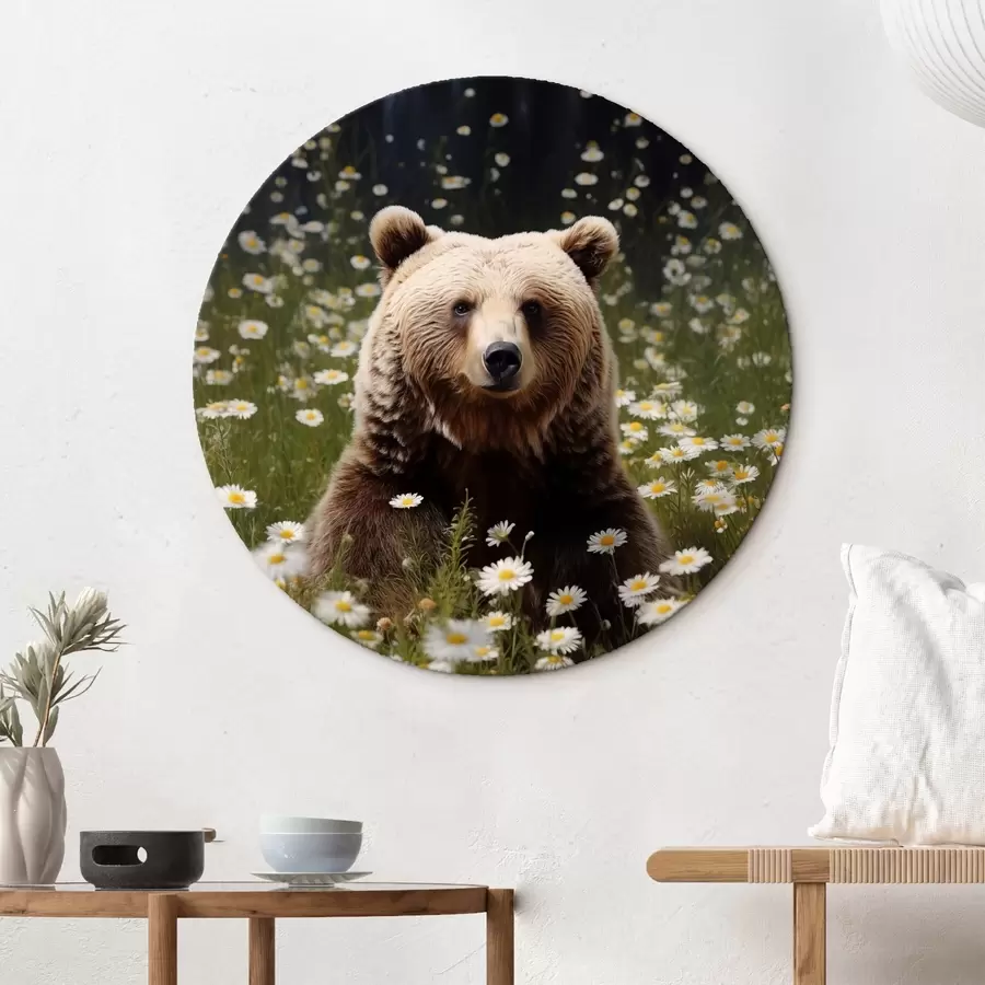 Paveikslėlis Rudasis lokys sėdi margaspalvėje pievoje r41282