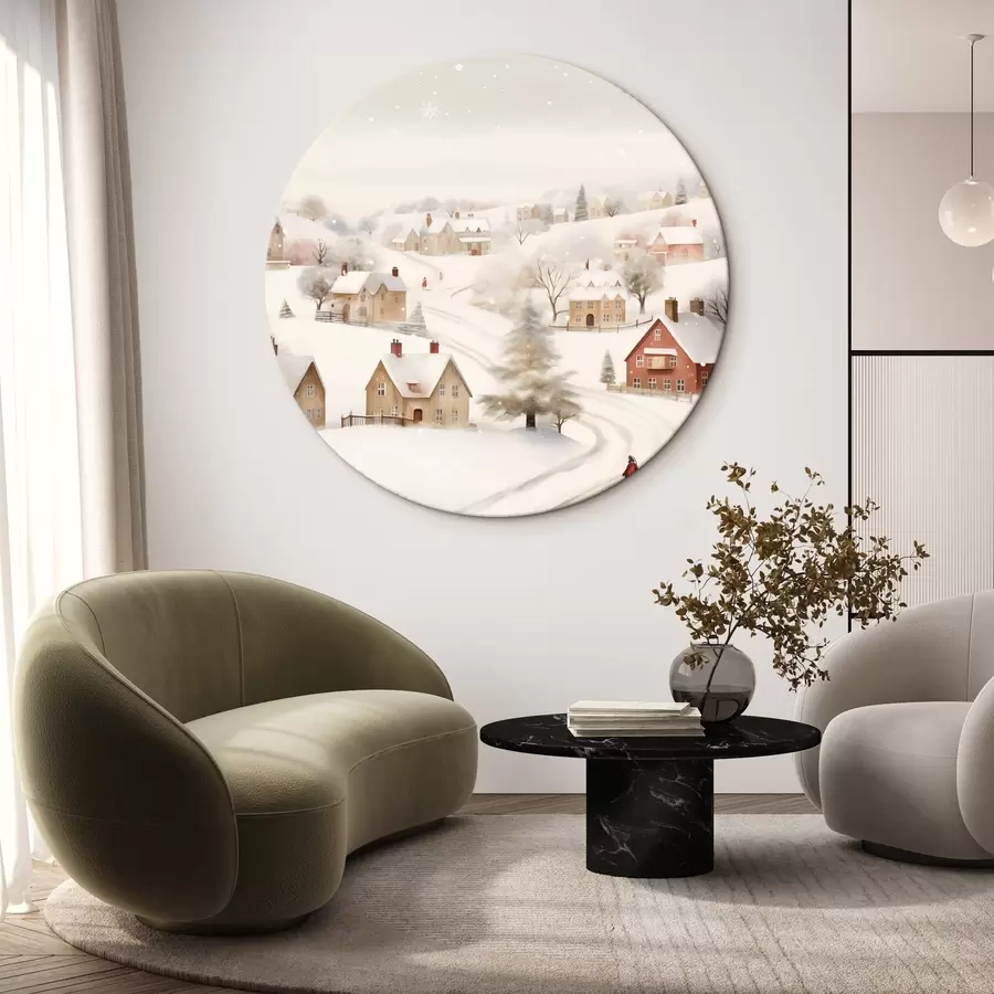 Paveikslėlis Žiemos kaimas, akvarelė, snaigės, švelnios spalvos, medžiai, peizažas r41381