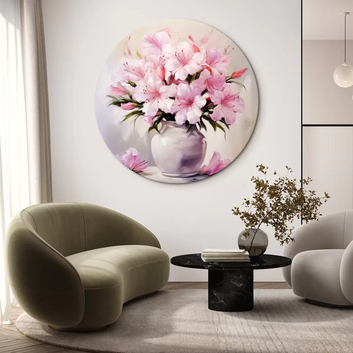 Apvalūs paveikslai Rožinis hibiskus vazone r41472
