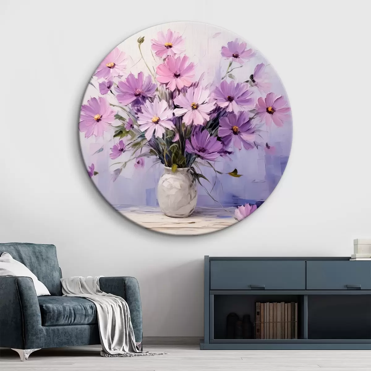Apvalūs paveikslai Švelnios violetinės gėlės vazoje r41475
