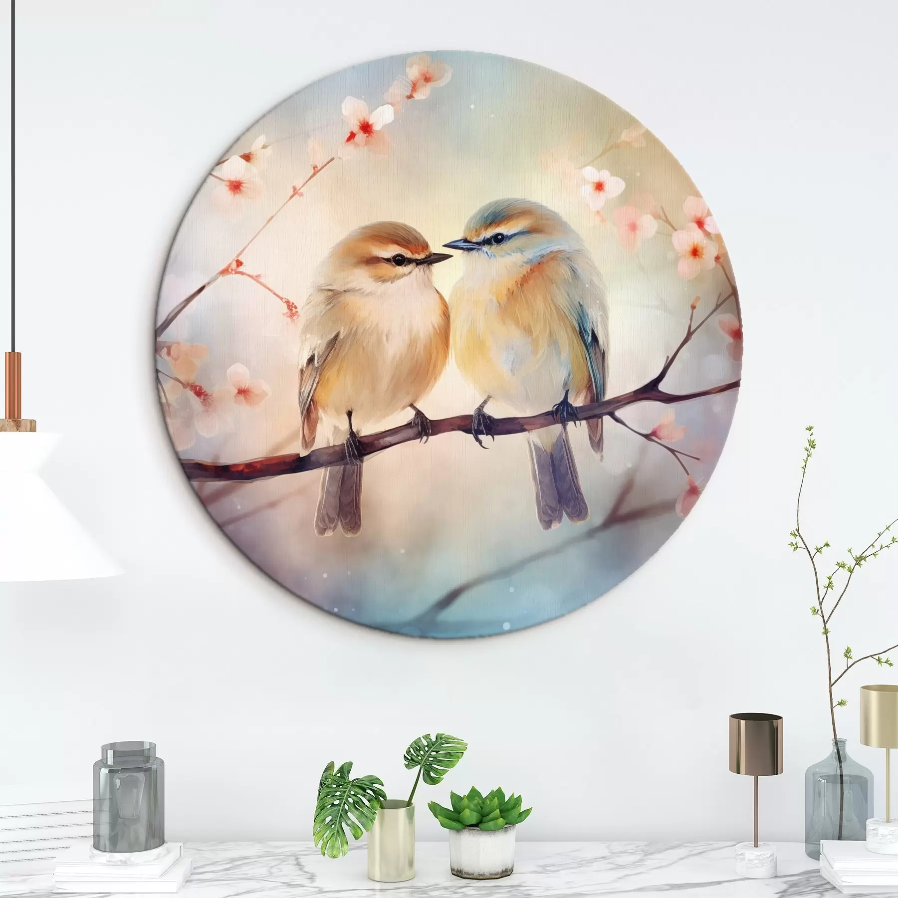 Paveikslėlis Ant žydinčios šakos sėdi paukščių pora r41476