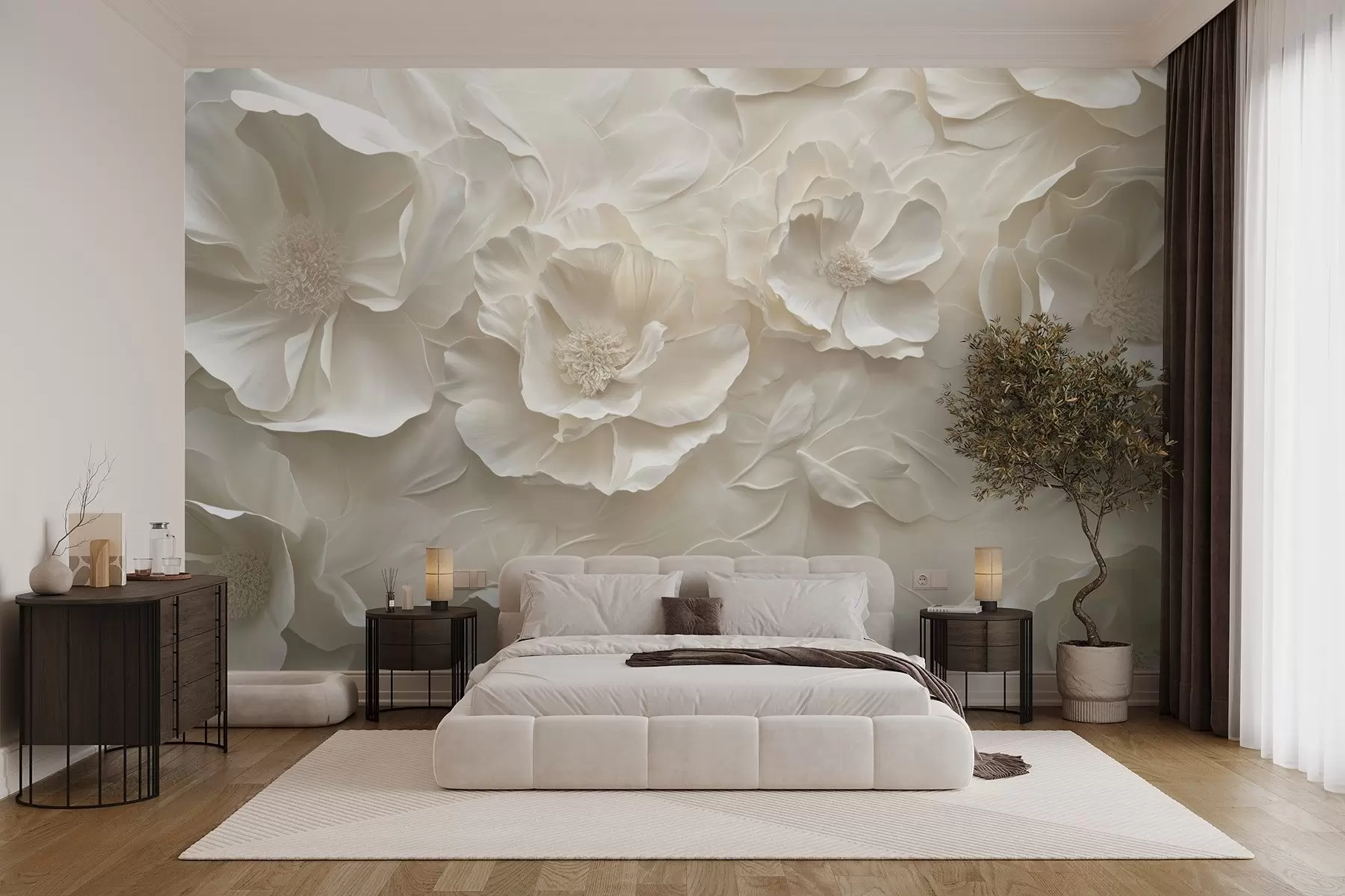 Fototapetai Oro gėlės šiltų tonų lapų potėpių fone w08562