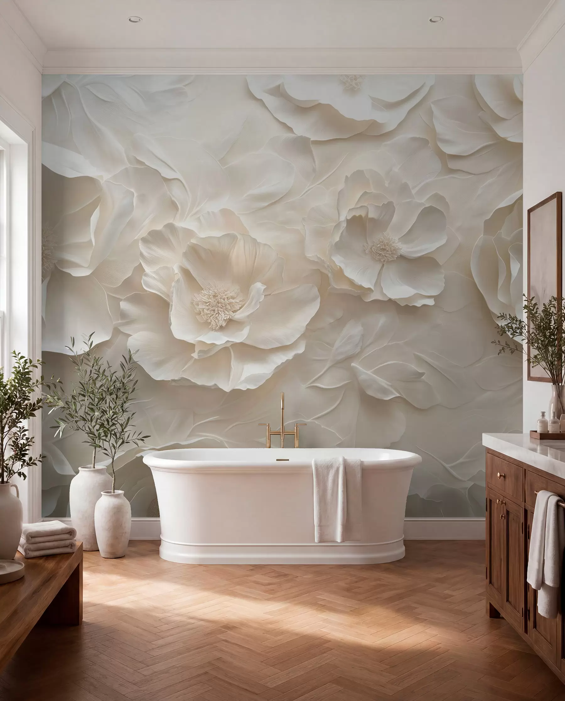 Fototapetai Oro gėlės šiltų tonų lapų potėpių fone w08562