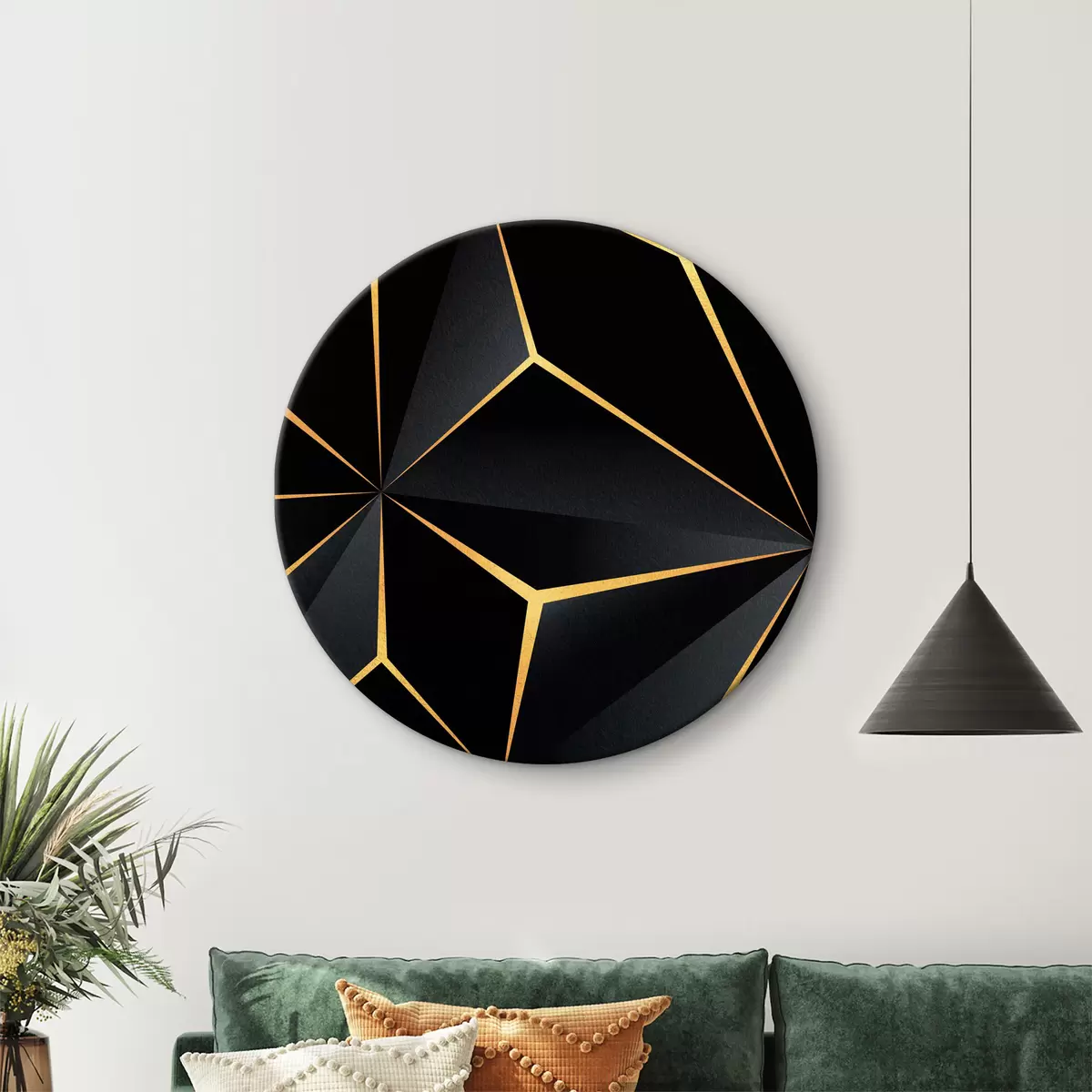 Apvalūs paveikslai Juoda geometrija su auksu r35865