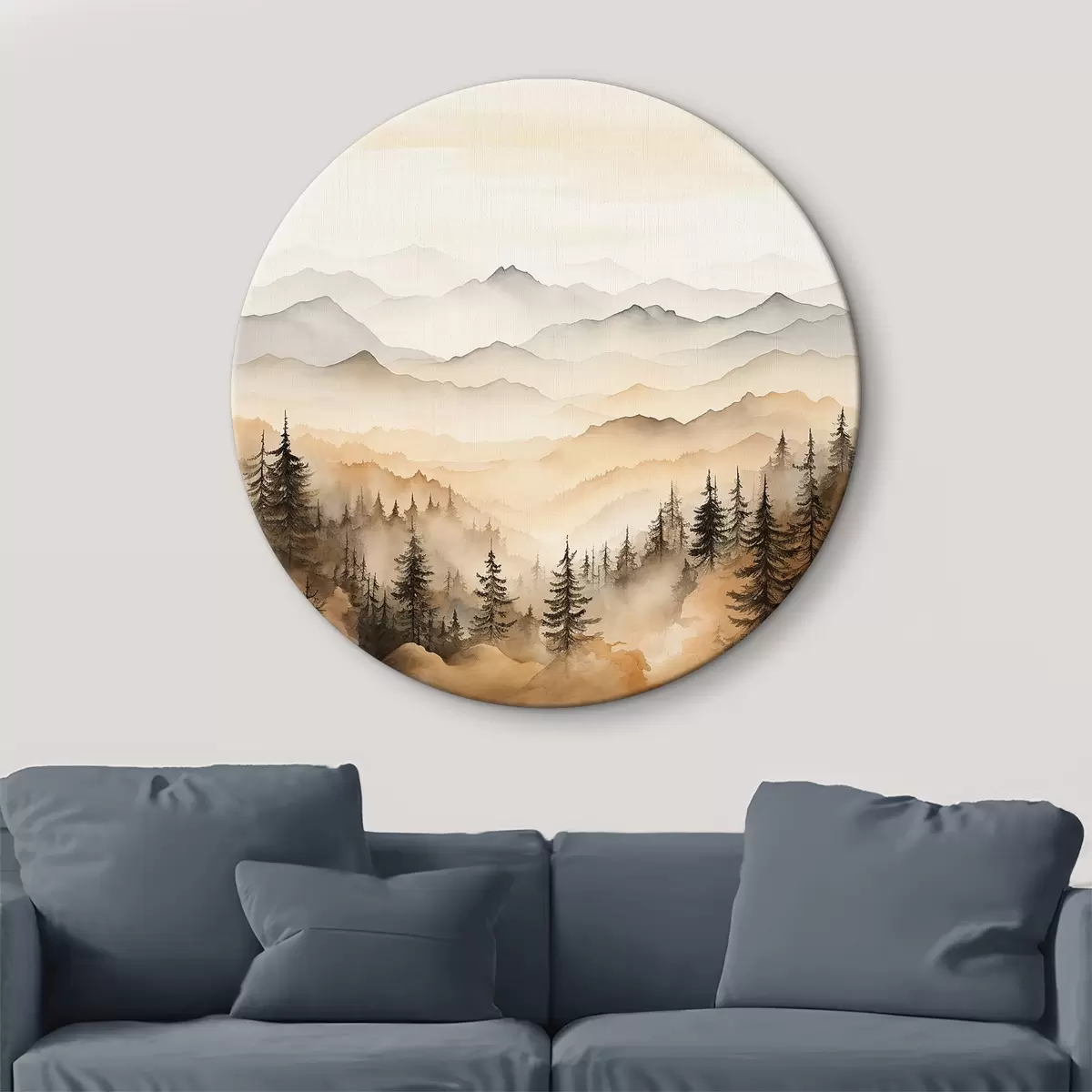 Apvalūs paveikslai Akvarelinių smėlio atspalvių kalnų įvairovė r36015