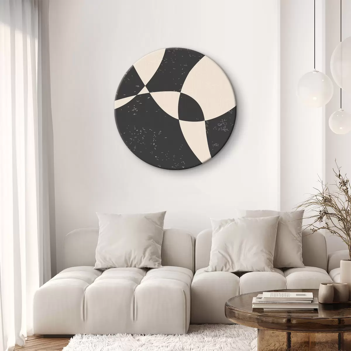 Apvalūs paveikslai Elegantiška kreminės spalvos geometrinė abstrakcija r36456