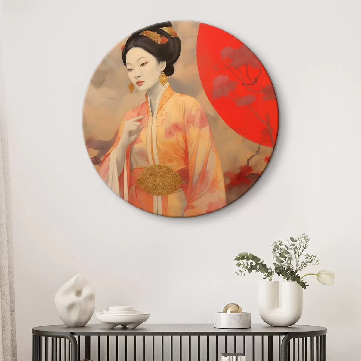Apvalūs paveikslai Moteris su kimono r36810